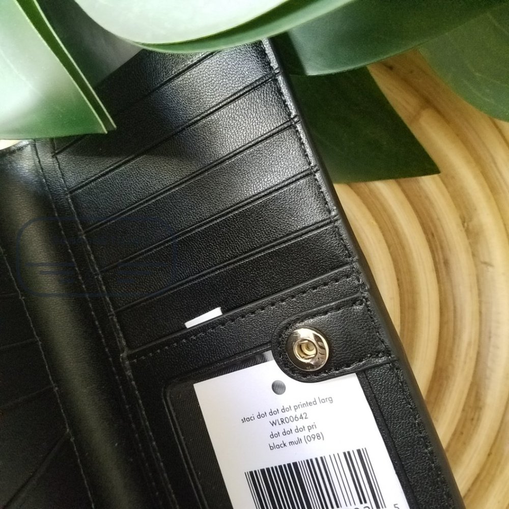 Kate Spade NWT Staci Large Wallet Polka Black Polka Dot Saffiano Leather - Picture 9 of 10